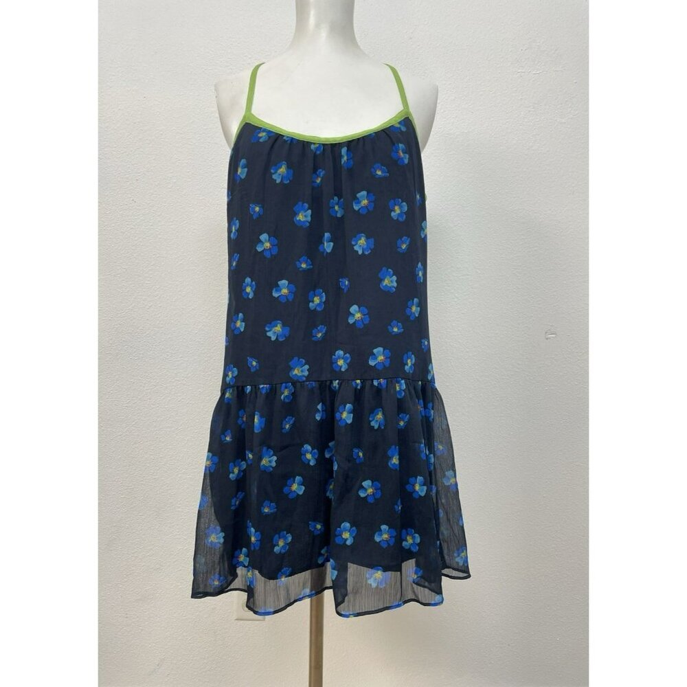 JUNIOR'S HOLLISTER BLUE FLORAL SPAGHETTI STRAP RACERBACK SUMMER DRESS SIZE LARGE